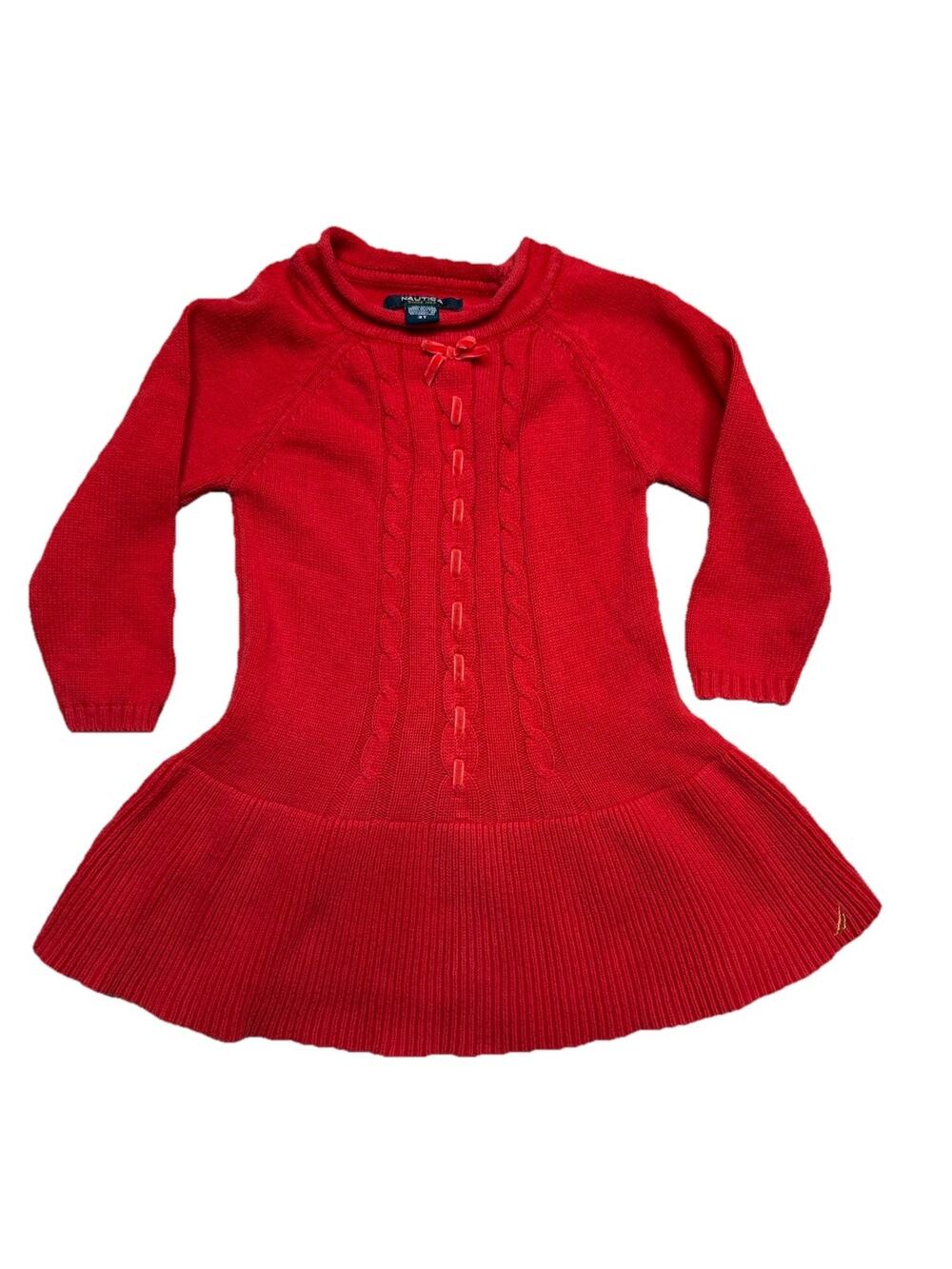 Nautica Baby Girls Toddler Red Knitted Dress Christmas 3T Preppy Cableknit